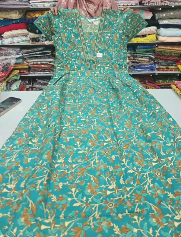 Pure Jaipur Cotton V-Neck Frock Maxi Nighty | NT3565